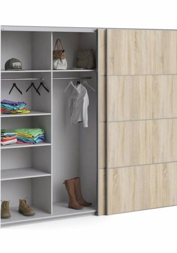 TVILUM Verona garderobe, m. 2 skyvedrer - hvit og eikefarget folie