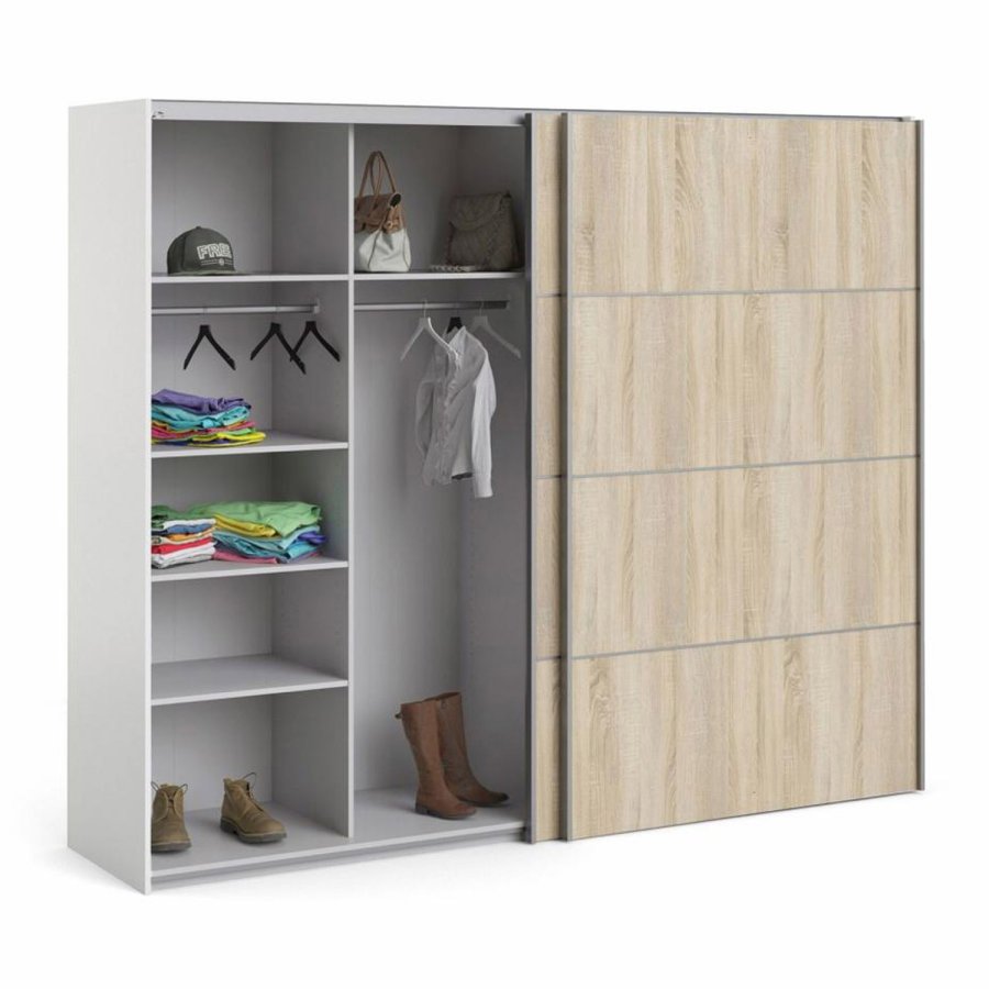 TVILUM Verona garderobe, m. 2 skyvedrer - hvit og eikefarget folie