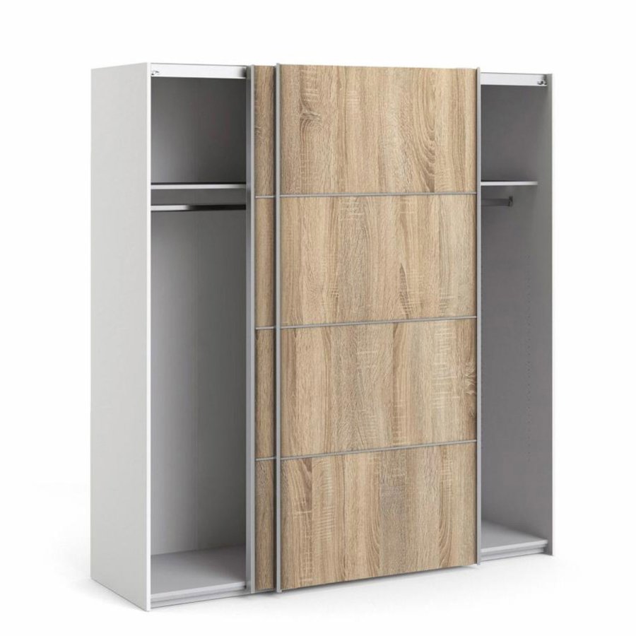 TVILUM Verona garderobe, m. 2 skyvedrer - hvit og eikefarget folie