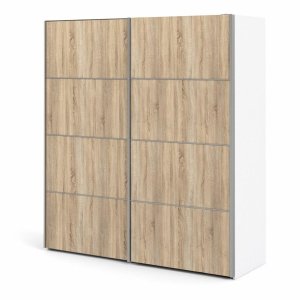 TVILUM Verona Kleiderschrank, mit 2 Schiebet�ren - wei� und eichenfarbene Folie