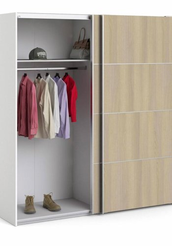 TVILUM Verona garderobe, m. 2 skyvedrer - hvit og eikefarget folie