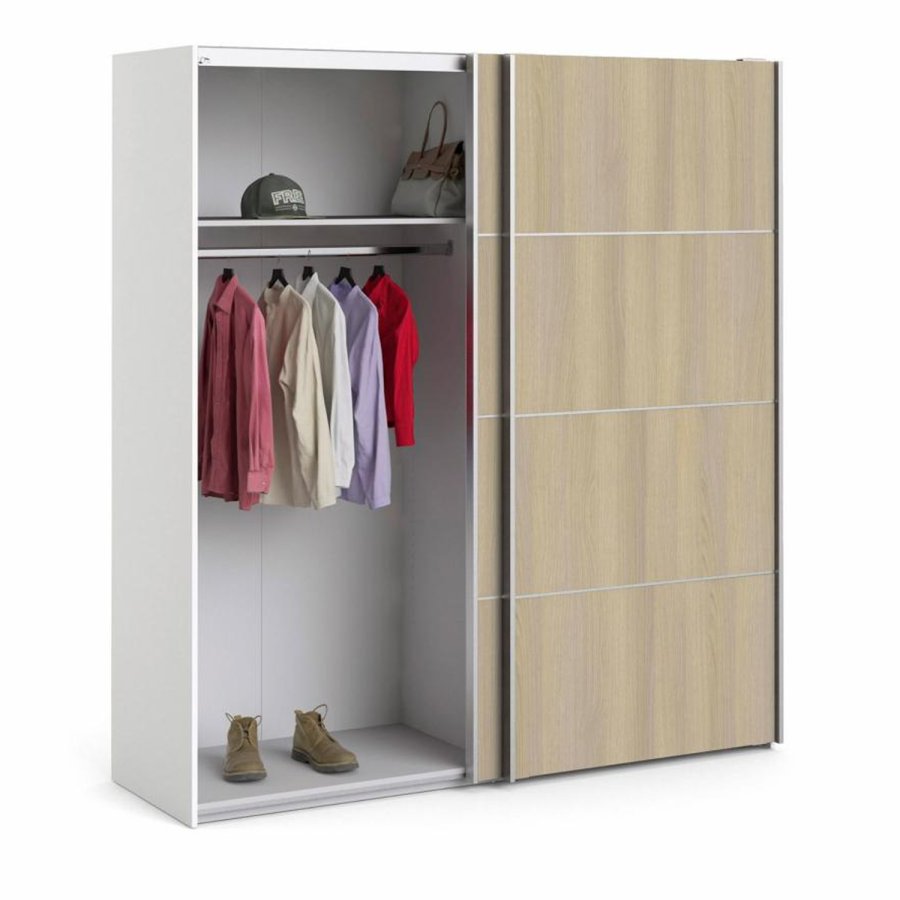 TVILUM Verona garderobe, m. 2 skyvedrer - hvit og eikefarget folie