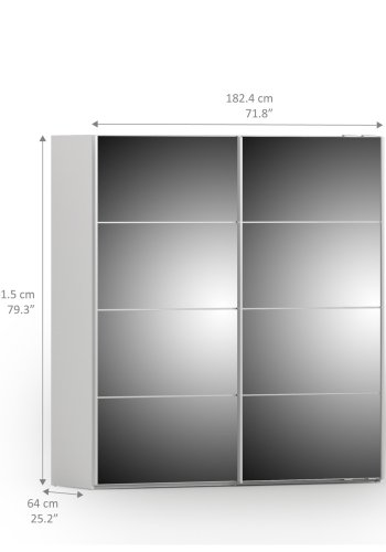 TVILUM Verona Skyvedrsskap - hvit/speilglass, m. 2 skyvedrer 