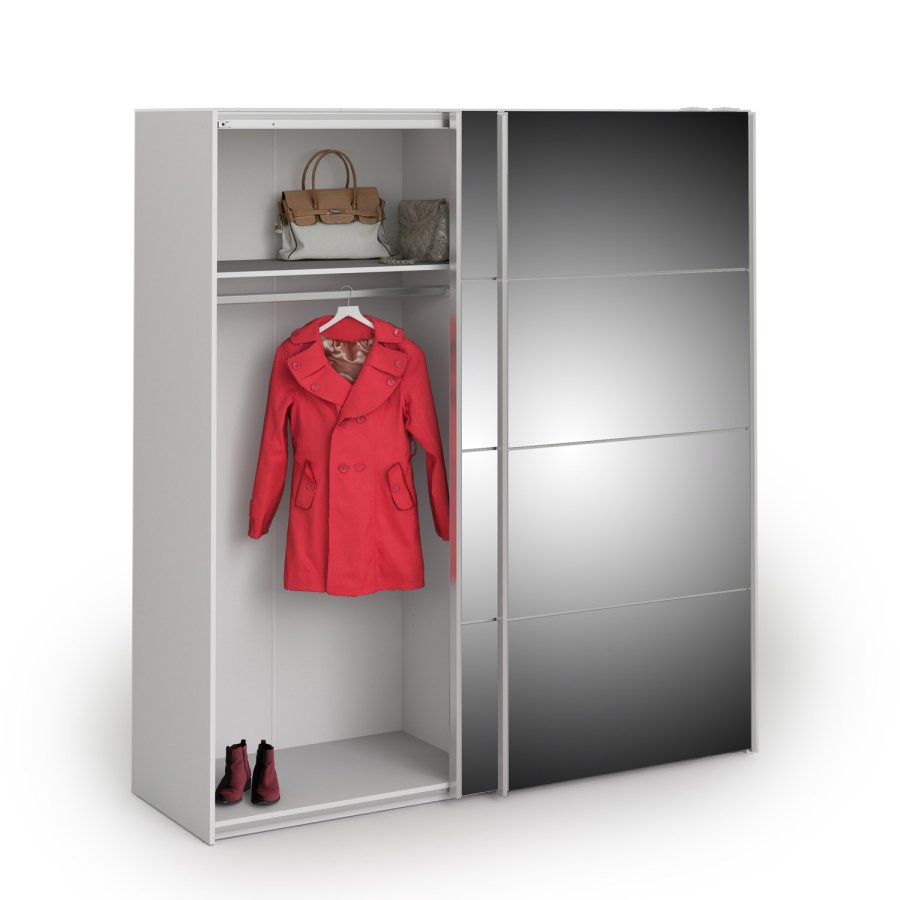 TVILUM Verona Skyvedrsskap - hvit/speilglass, m. 2 skyvedrer 