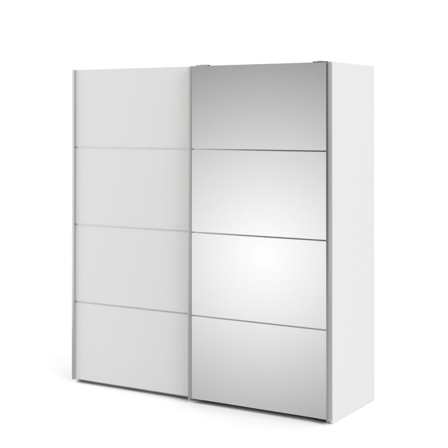 TVILUM Verona skjutdrrsgarderob - vit laminat och spegelglas, 2 skjutdrrar med hyllor