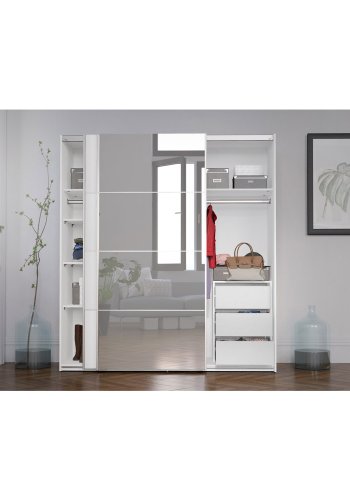 TVILUM verona skjutdrrsgarderob - spegelglas och vitt laminat, 2 skjutdrrar med hyllor och 3 ldor