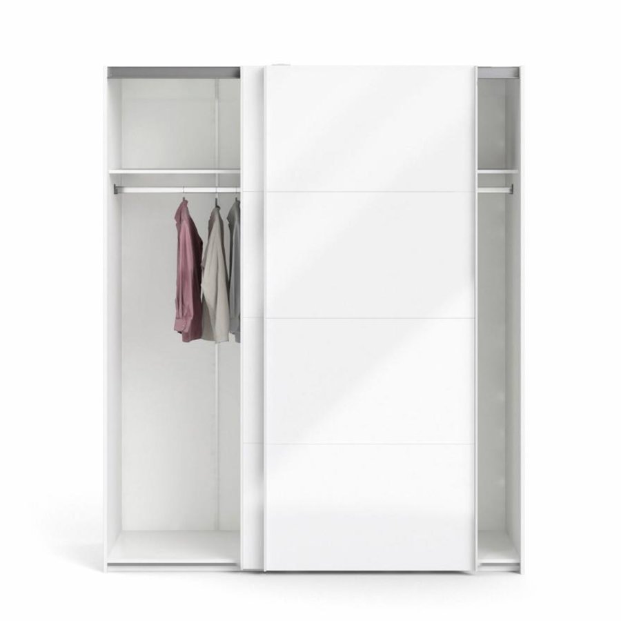 TVILUM Firenze Kleiderschrank, m. 2 Schiebetüren - weiße Folie und Spanplatte