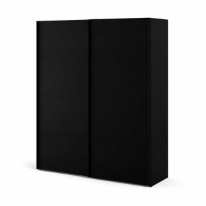 TVILUM Firenze Kleiderschrank, m. 2 Schiebet�ren - schwarze Folie und Spanplatte