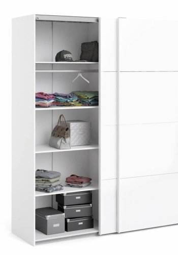 TVILUM Firenze Kleiderschrank, m. 2 Schiebetüren - weiße Folie und Spanplatte