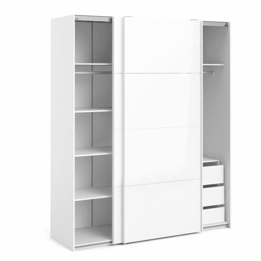 TVILUM Firenze Kleiderschrank, m. 2 Schiebetüren - weiße Folie und Spanplatte