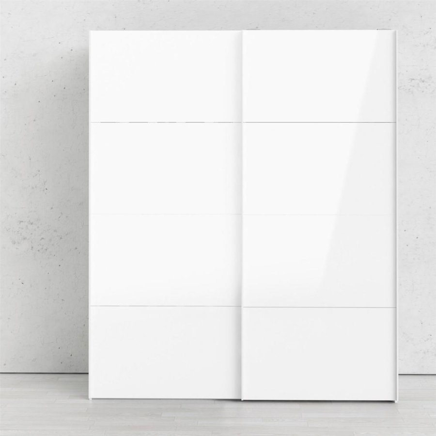 TVILUM Firenze Kleiderschrank, m. 2 Schiebetüren - weiße Folie und Spanplatte