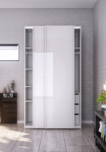 TVILUM Verona Schiebetürenschrank - weiß Hochglanz, mit 2 Schiebetüren