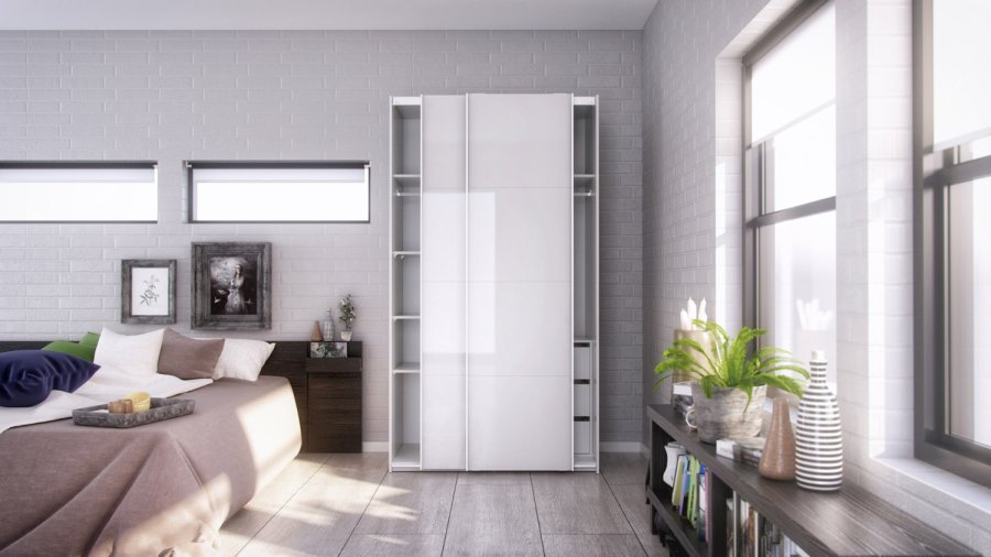 TVILUM Verona Schiebetürenschrank - weiß Hochglanz, mit 2 Schiebetüren