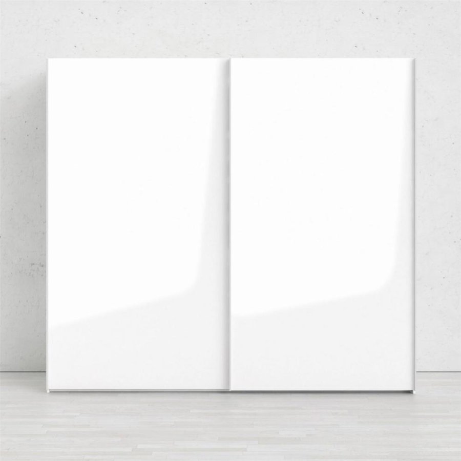 TVILUM Firenze Kleiderschrank, m. 2 Schiebetüren - weiße Folie und Spanplatte