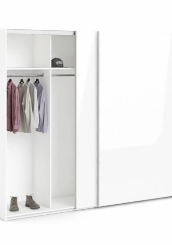 TVILUM Firenze Kleiderschrank, m. 2 Schiebetüren - weiße Folie und Spanplatte