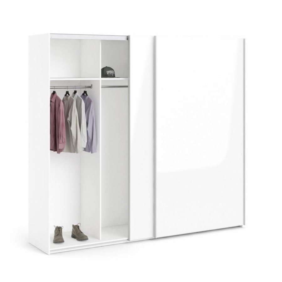 TVILUM Firenze Kleiderschrank, m. 2 Schiebetüren - weiße Folie und Spanplatte