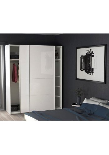 TVILUM Firenze Kleiderschrank, m. 2 Schiebetüren - weiße Folie und Spanplatte