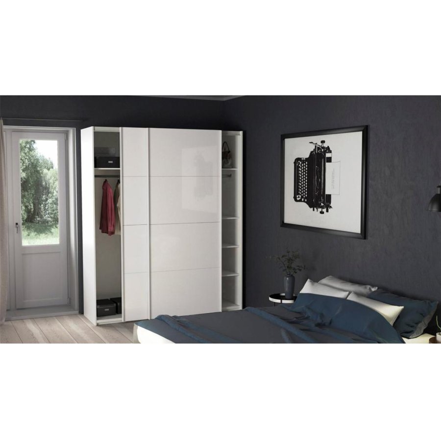 TVILUM Firenze Kleiderschrank, m. 2 Schiebetüren - weiße Folie und Spanplatte