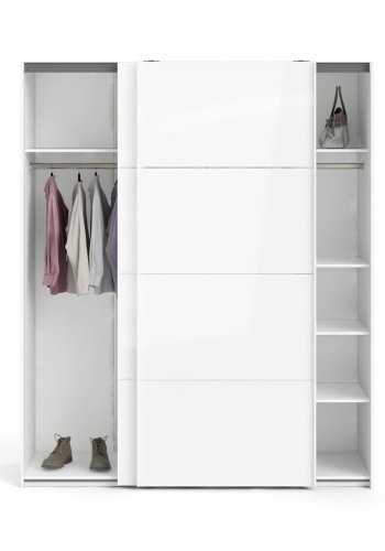 TVILUM Firenze Kleiderschrank, m. 2 Schiebetüren - weiße Folie und Spanplatte