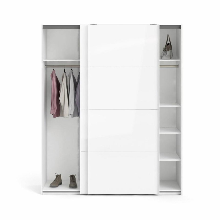 TVILUM Firenze Kleiderschrank, m. 2 Schiebetüren - weiße Folie und Spanplatte