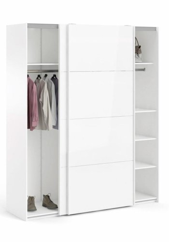 TVILUM Firenze Kleiderschrank, m. 2 Schiebetüren - weiße Folie und Spanplatte