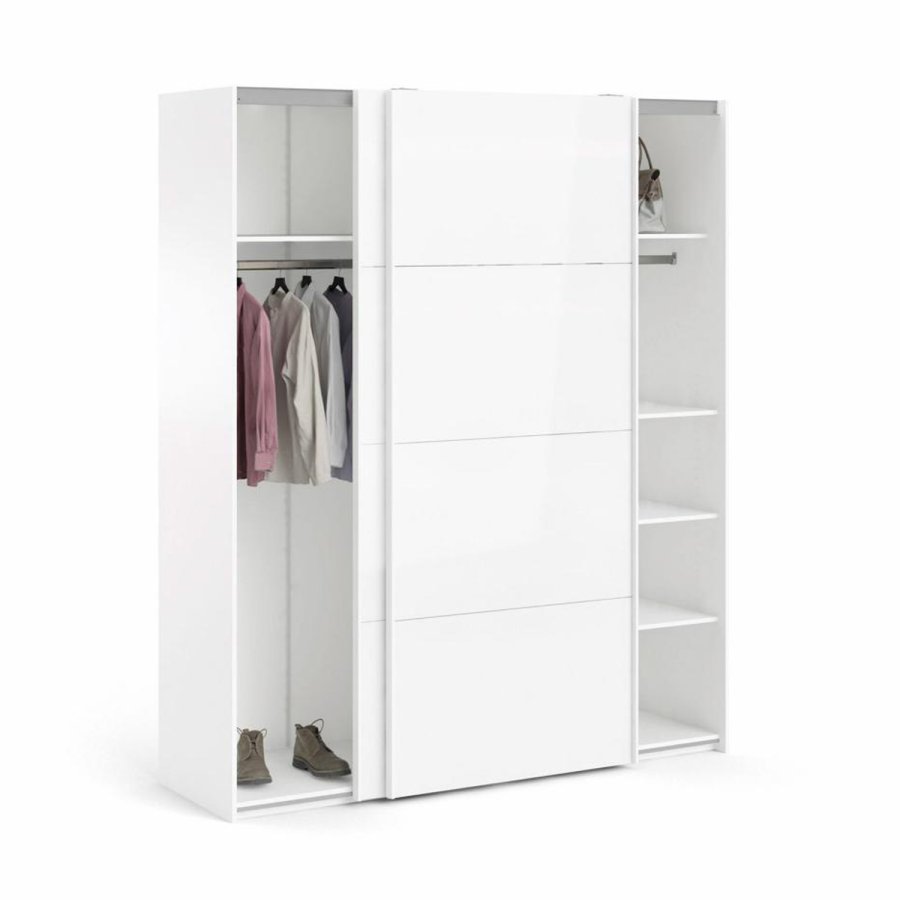 TVILUM Firenze Kleiderschrank, m. 2 Schiebetüren - weiße Folie und Spanplatte