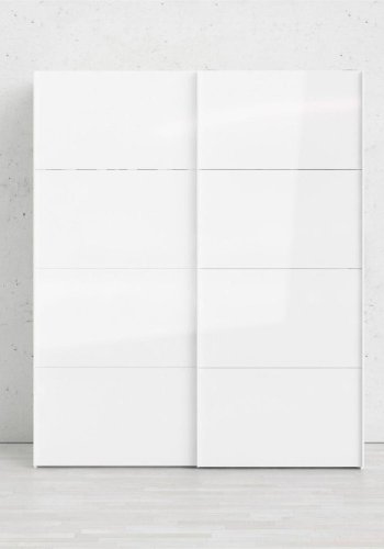 TVILUM Firenze Kleiderschrank, m. 2 Schiebetüren - weiße Folie und Spanplatte