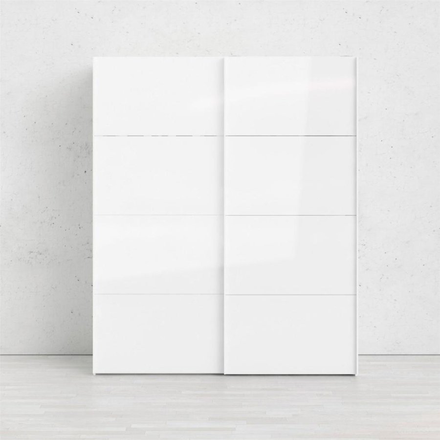 TVILUM Firenze Kleiderschrank, m. 2 Schiebetüren - weiße Folie und Spanplatte