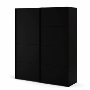 TVILUM Firenze Kleiderschrank, m. 2 Schiebet�ren - schwarze Folie und Spanplatte