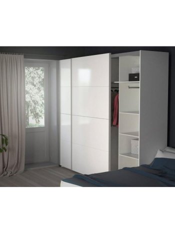 TVILUM Firenze Kleiderschrank, m. 2 Schiebetüren - weiße Folie und Spanplatte