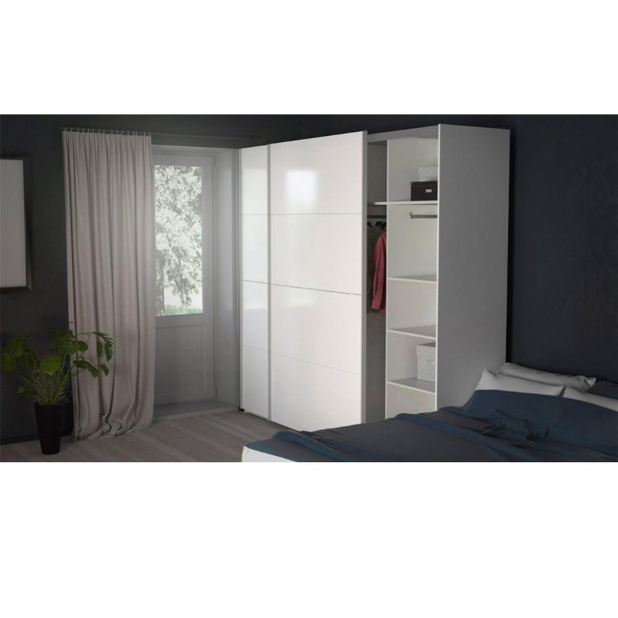 TVILUM Firenze Kleiderschrank, m. 2 Schiebetüren - weiße Folie und Spanplatte