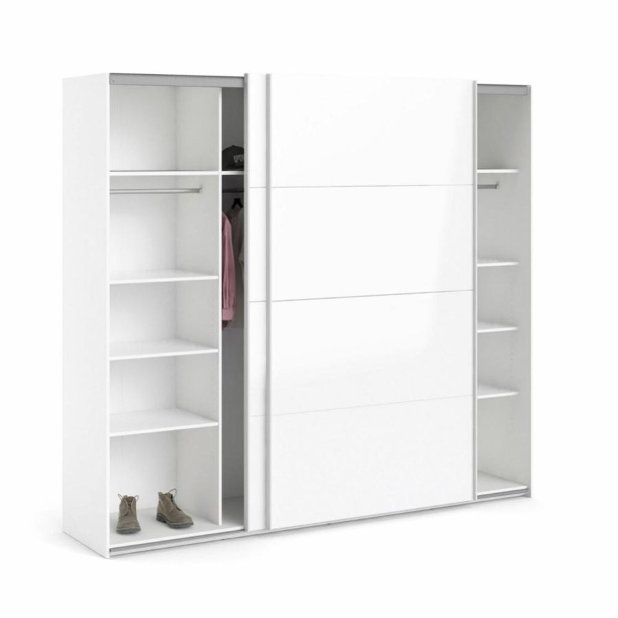 TVILUM Firenze Kleiderschrank, m. 2 Schiebetüren - weiße Folie und Spanplatte