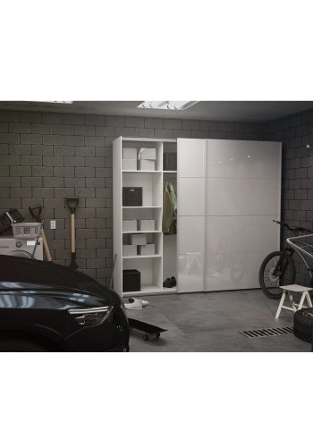 TVILUM Firenze Kleiderschrank, m. 2 Schiebetüren - weiße Folie und Spanplatte