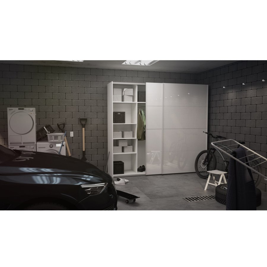 TVILUM Firenze Kleiderschrank, m. 2 Schiebetüren - weiße Folie und Spanplatte