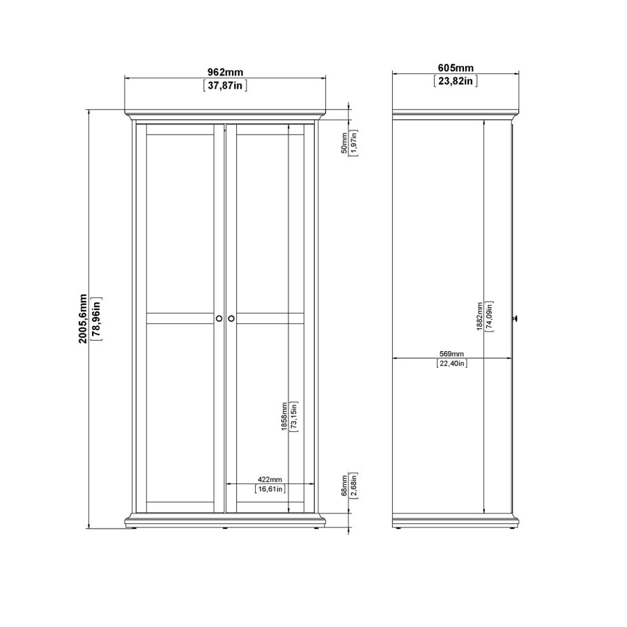 TVILUM Paris garderobe - matt grtt tre, m. 2 drer 