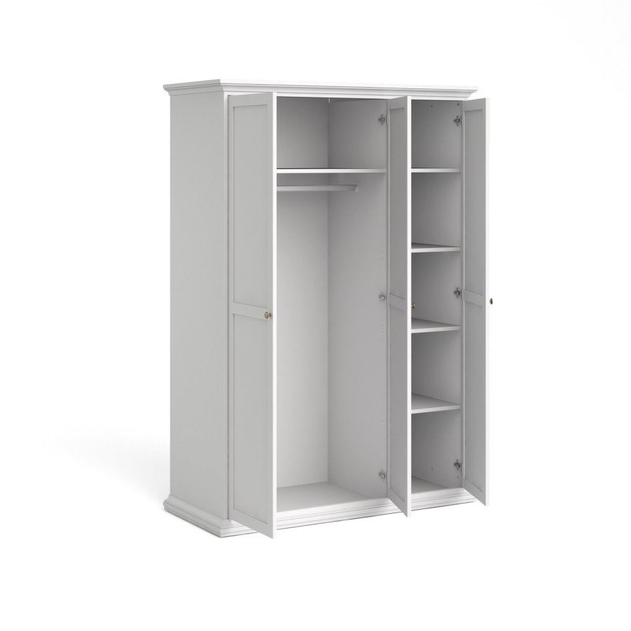 TVILUM Paris Kleiderschrank 3 Türen + Kleiderstange - weiß