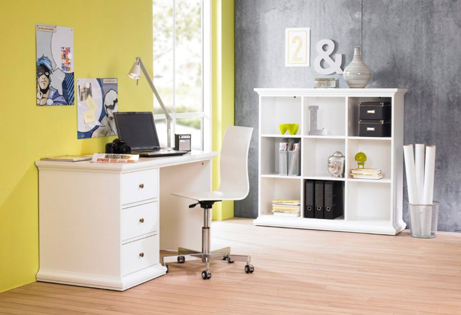 
TVILUM Paris skrivebord - rektangulært, hvid laminat, med 3 skuffer
