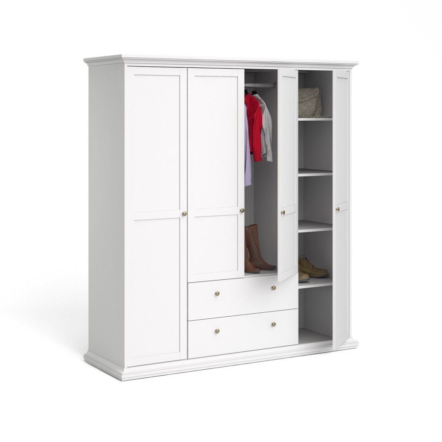 
TVILUM Paris garderobeskab - hvidt træ og laminat, 4 låger og 2 skuffer
