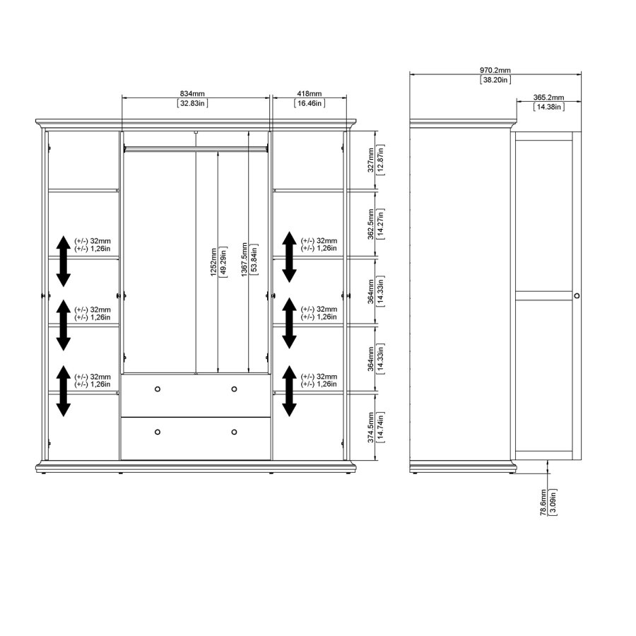 TVILUM Paris garderobe - matt grtt tre, m. 4 drer og 2 skuffer 