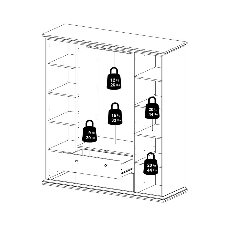 TVILUM Paris garderobe - matt grtt tre, m. 4 drer og 2 skuffer 