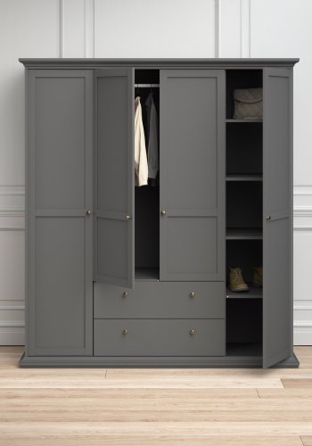 TVILUM Paris garderobe - matt grtt tre, m. 4 drer og 2 skuffer 