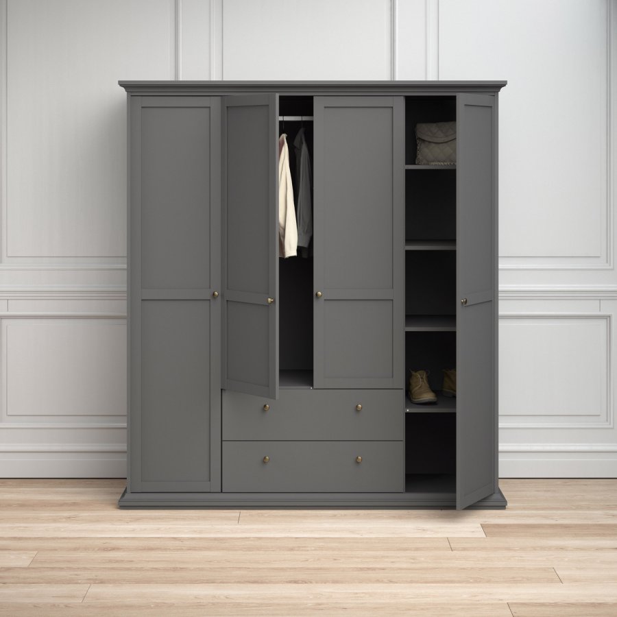 TVILUM Paris garderobe - matt grtt tre, m. 4 drer og 2 skuffer 