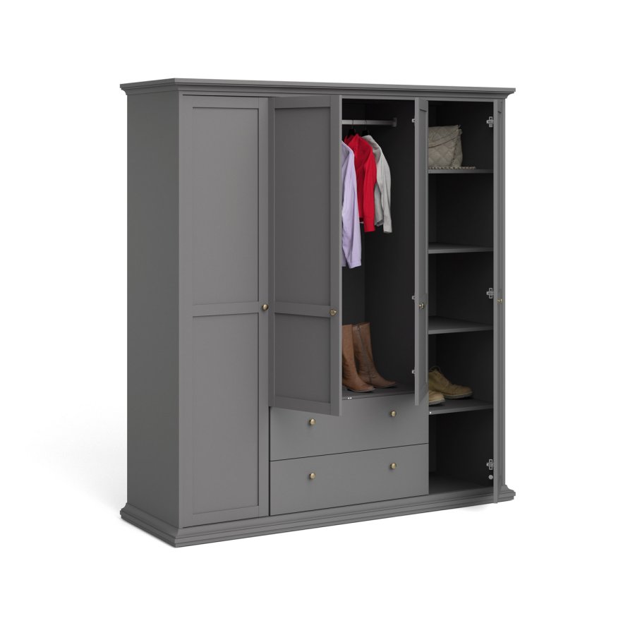 TVILUM Paris garderobe - matt grtt tre, m. 4 drer og 2 skuffer 