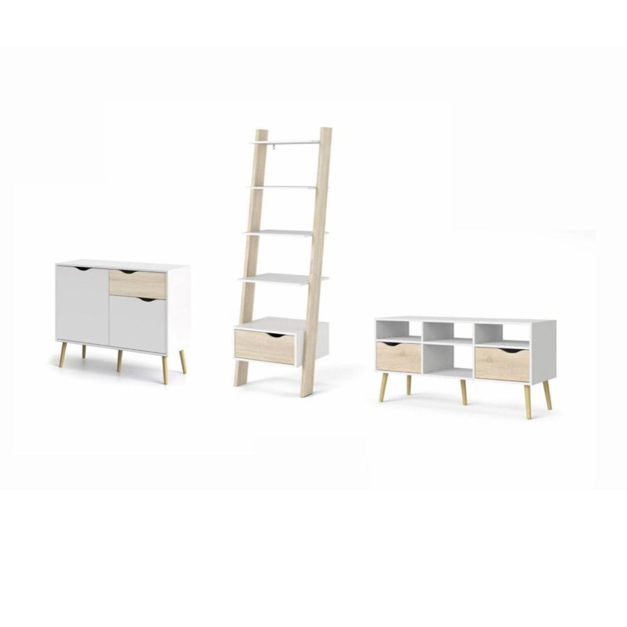 TVILUM Oslo Möbelset, mit 2 Türen und 4 Schubladen - Weiß und Naturfolie (H: cm x cm x cm)