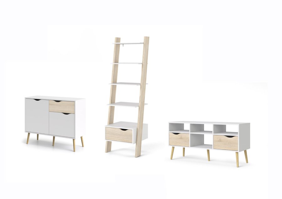 
TVILUM delta skænk - hvid, naturtræ med 2 låger og 1 skuffe
