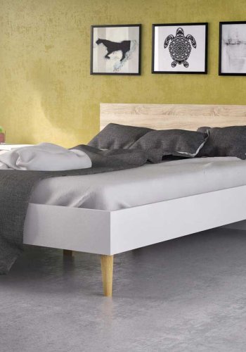 TVILUM Delta sngbord - vit / ek struktur, med 1 lda