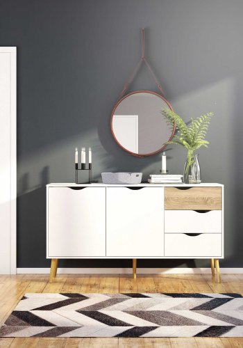 
TVILUM delta skænk - hvid/egestruktur, med 2 låger og 3 skuffer
