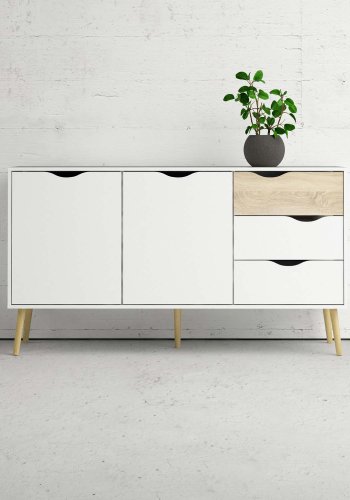 
TVILUM delta skænk - hvid/egestruktur, med 2 låger og 3 skuffer
