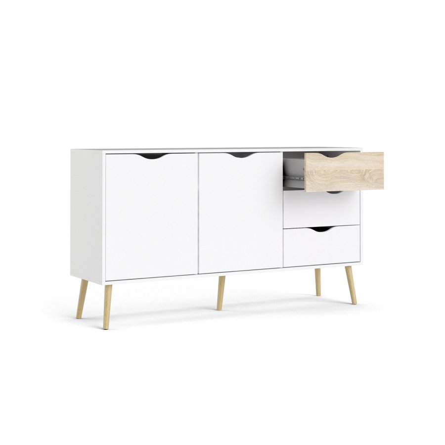 
TVILUM delta skænk - hvid/egestruktur, med 2 låger og 3 skuffer
