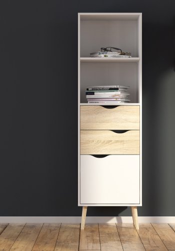 
TVILUM Delta reol - hvid egestruktur, 2 skuffer og 1 låge
